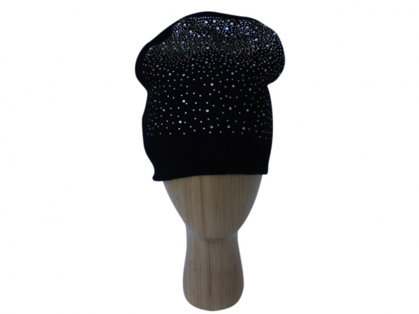 H015 Black Crystal beanie double layered hat.