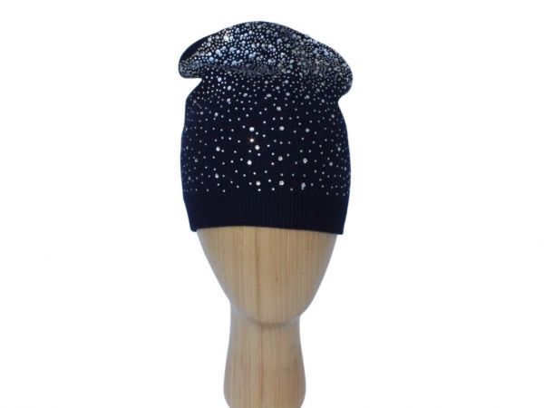 H015 Navy Crystal beanie double layered hat.