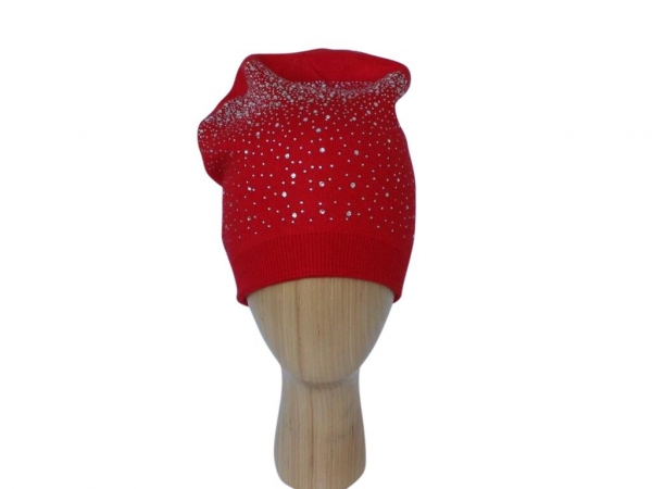 H015 Red Crystal beanie double layered hat.