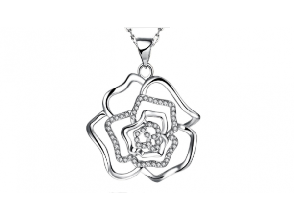 N414 Silver rose pendant